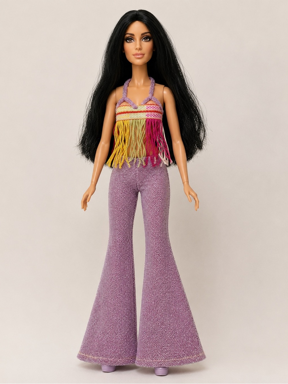 Vtg Cher Sparkle Glitter Purple Bell Bottoms Pants With Top Rare